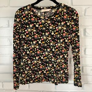 Tory Burch Black Floral Long Sleeve Cotton T-Shirt